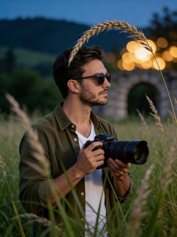 ✨ Фотограф в поле на закате