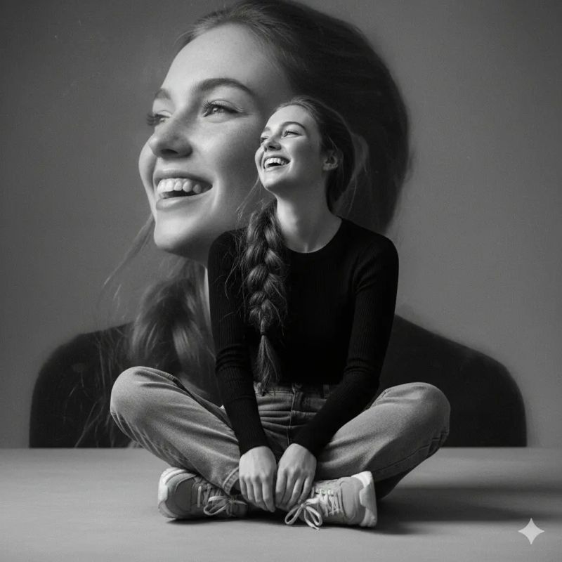 ✨ Изящный смех в черно-белом свете