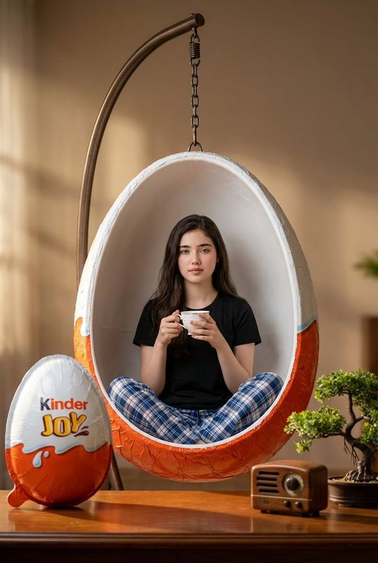 ✨ Сюрреалистичная женщина в гигантском Киндер Сюрпризе