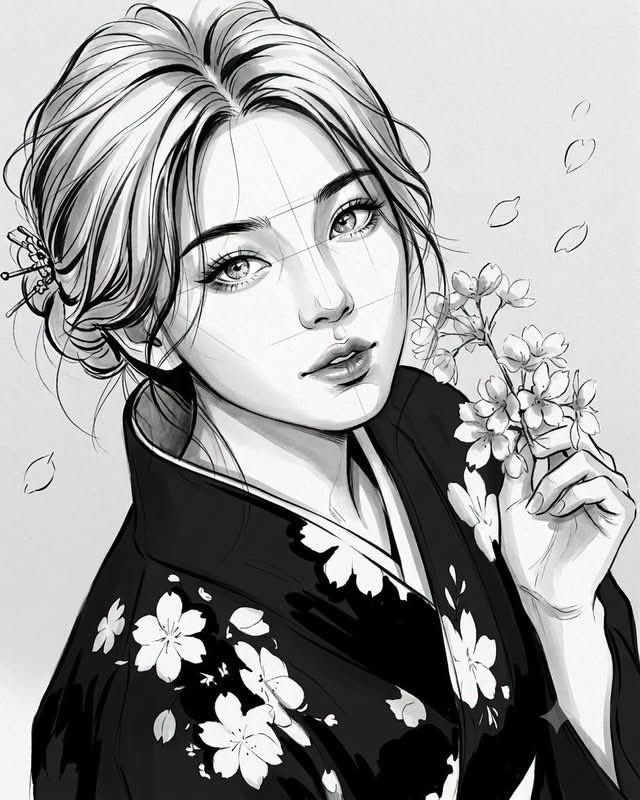 ✨ Элегантный монохромный портрет, стиль иллюстрации.