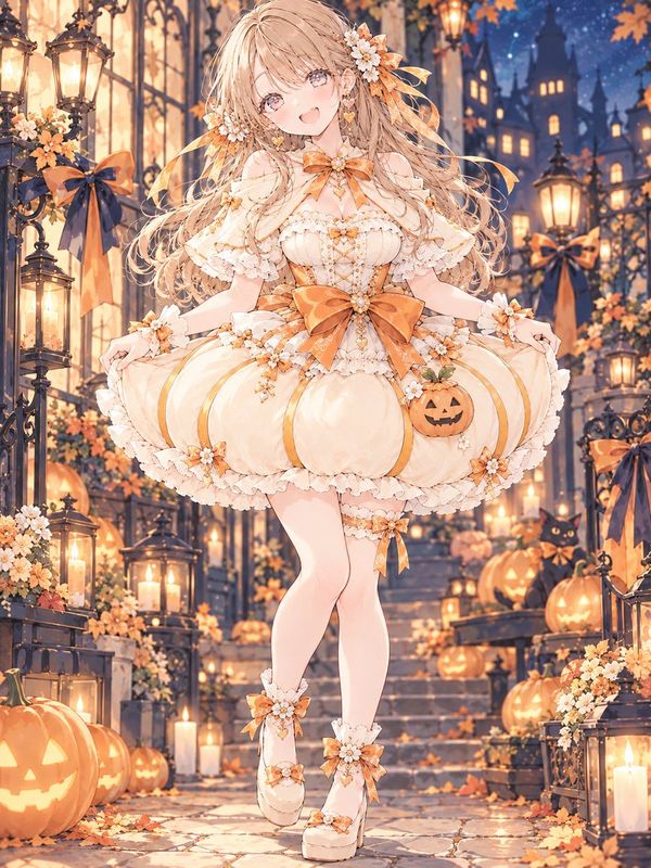 ✨ A girl wearing a Halloween pumpkin
