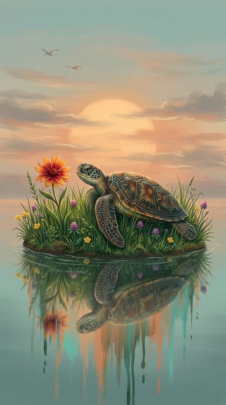 ✨ Золотое сияние черепахи у реки