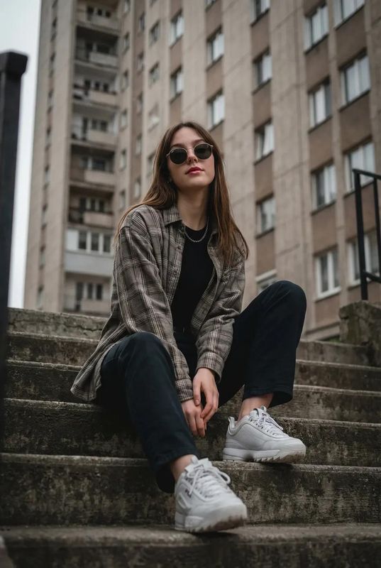 ✨ Уверенная девушка на ступенях.