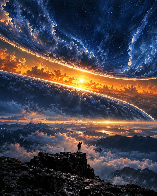 ✨ A majestic, surreal landscape featuring a