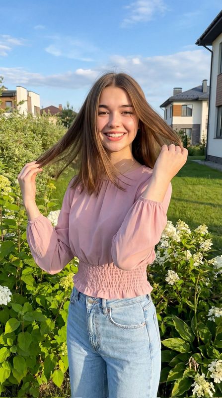 ✨ Радостная девушка в летнем саду