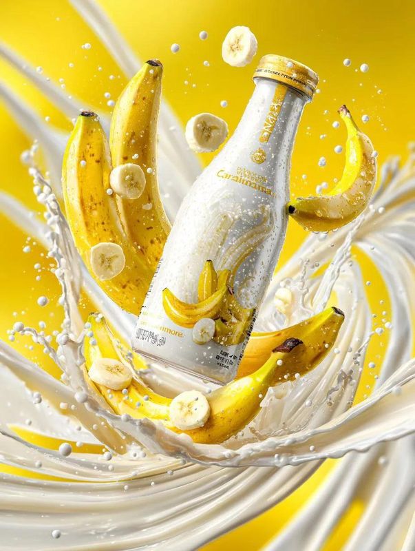 ✨ Premium banana milk drink bottle surrounded