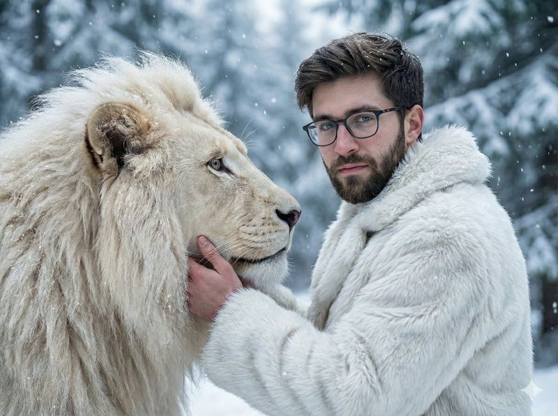 ✨ Белый лев: Зимний портрет доверия