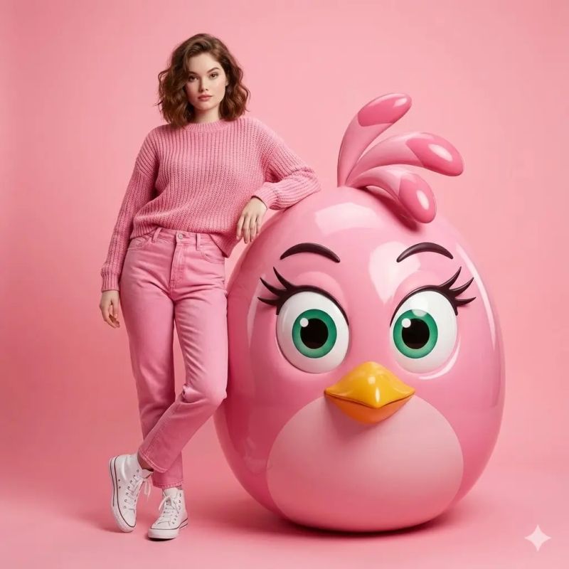 ✨ Стильная девушка с 3D Птичкой