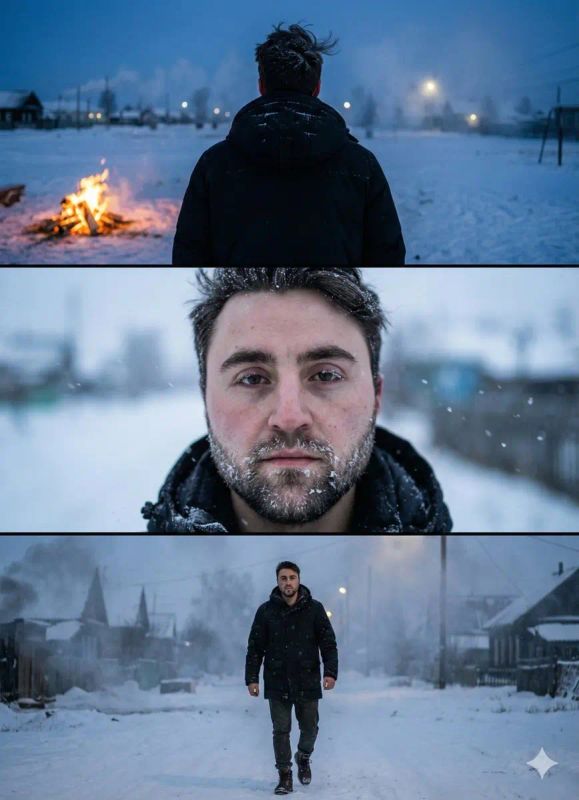 ✨ Заснеженная деревня, дым, одиночество