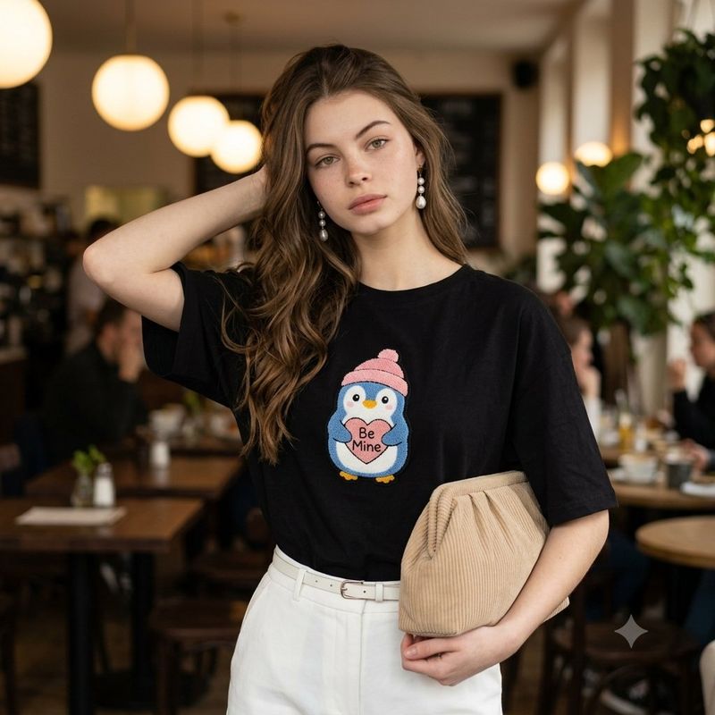 ✨ Девушка в кафе с пингвином