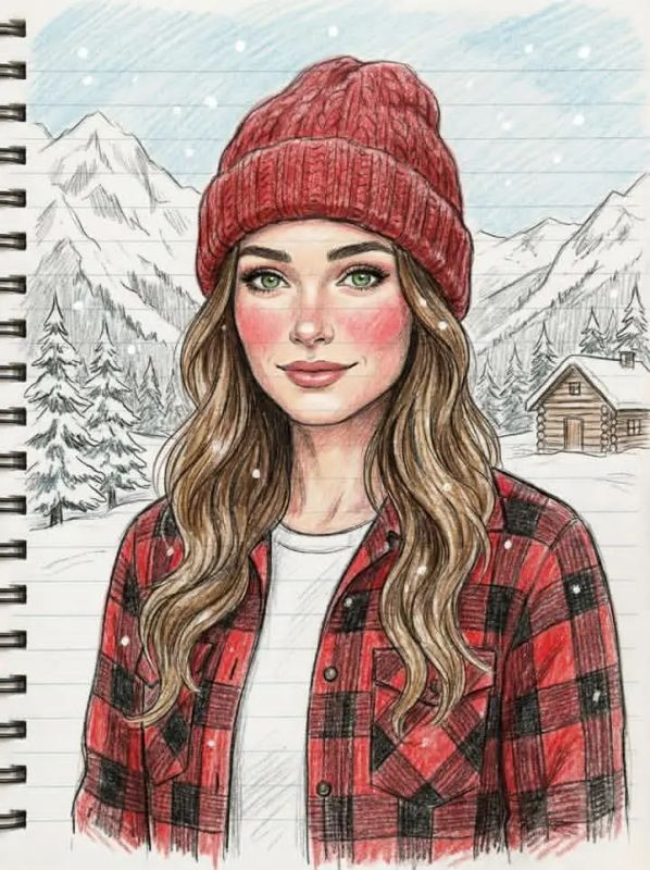✨ Снежные вершины, женское тепло, карандаш.