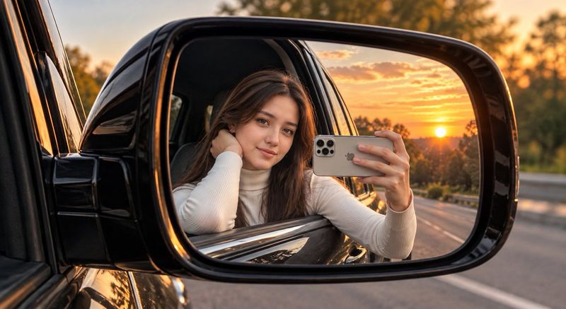 ✨ Девушка в авто делает селфи