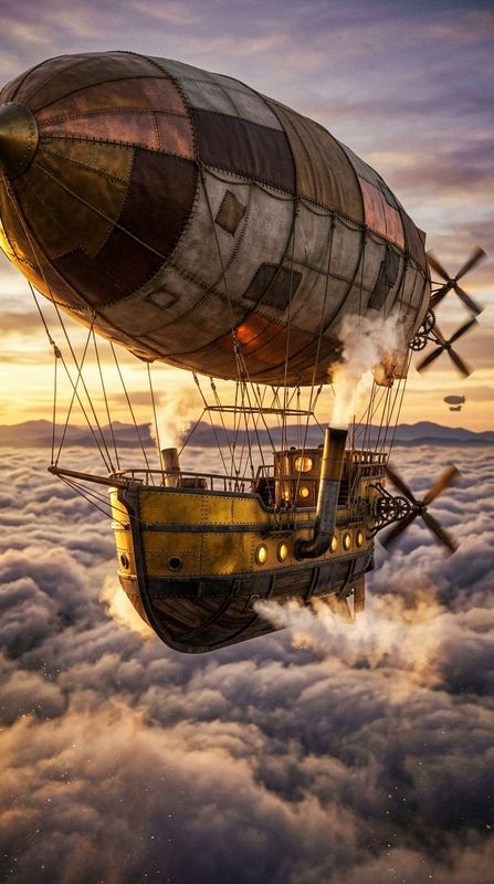 ✨ Cinematic realistic photography, a steampunk airship
