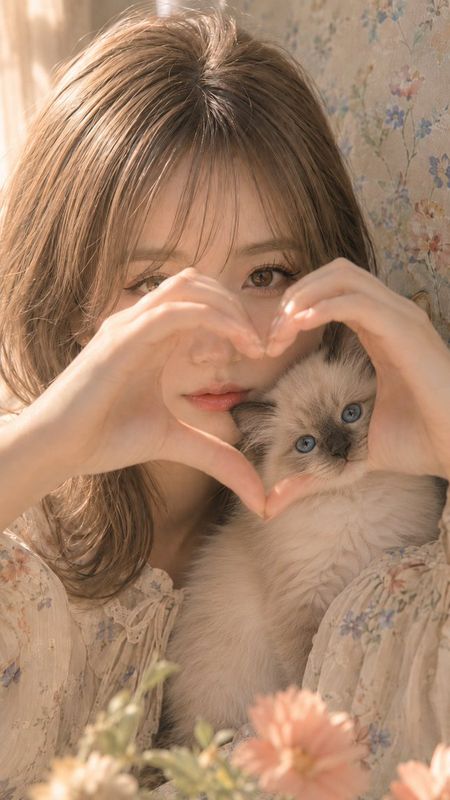 ✨ Сердце из цветов с котенком