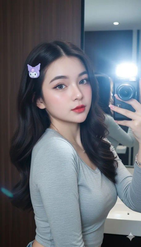 ✨ Яркое селфи: красные губы, фиолетовый кот