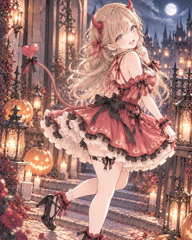 ✨ A girl wearing a Halloween-style devil
