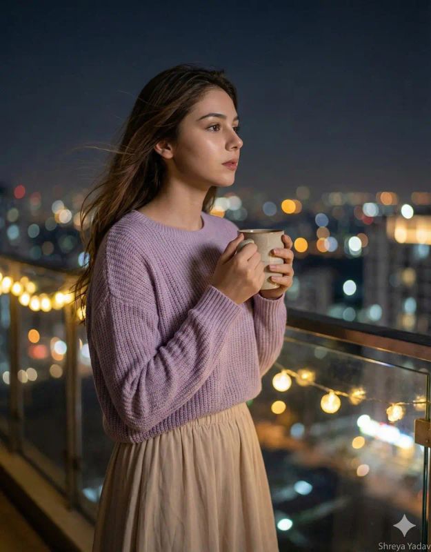 ✨ Уютный вечер, город, девушка, кофе